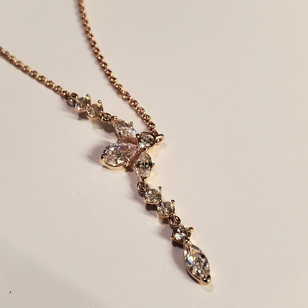 Authentic NEW Pandora Herbarium Cluster Drop Collier Necklace 14K RGP CZ